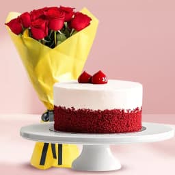 Stunning Red Rose Bouquet with Red Velvet Cake 1