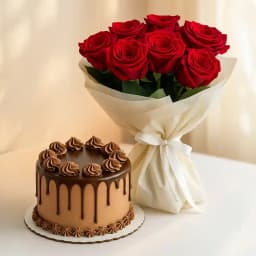 Exotic Red Rose Bouquet and Chocolate Cake 1