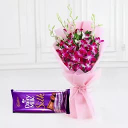 Bouquet of Orchids and Cadbury Dairy Milk Silk 1