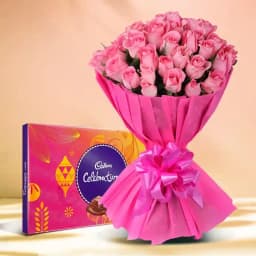Combo of Cadbury Celebrations N Pink Rose Bouquet 1