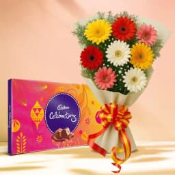 Combo of Cadbury Celebrations and Bouquet of Mixed Gerberas 1