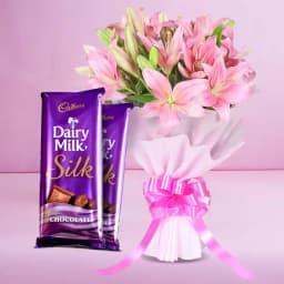 Delicious Dairy Milk Silk with Bouquet of Pink Lilies 1
