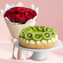 Expressive Bouquet of Red Roses with Kiwi Cake 1