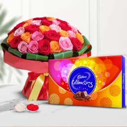 Cadbury Celebrations Pack with Mixed Roses Bouquet. 1