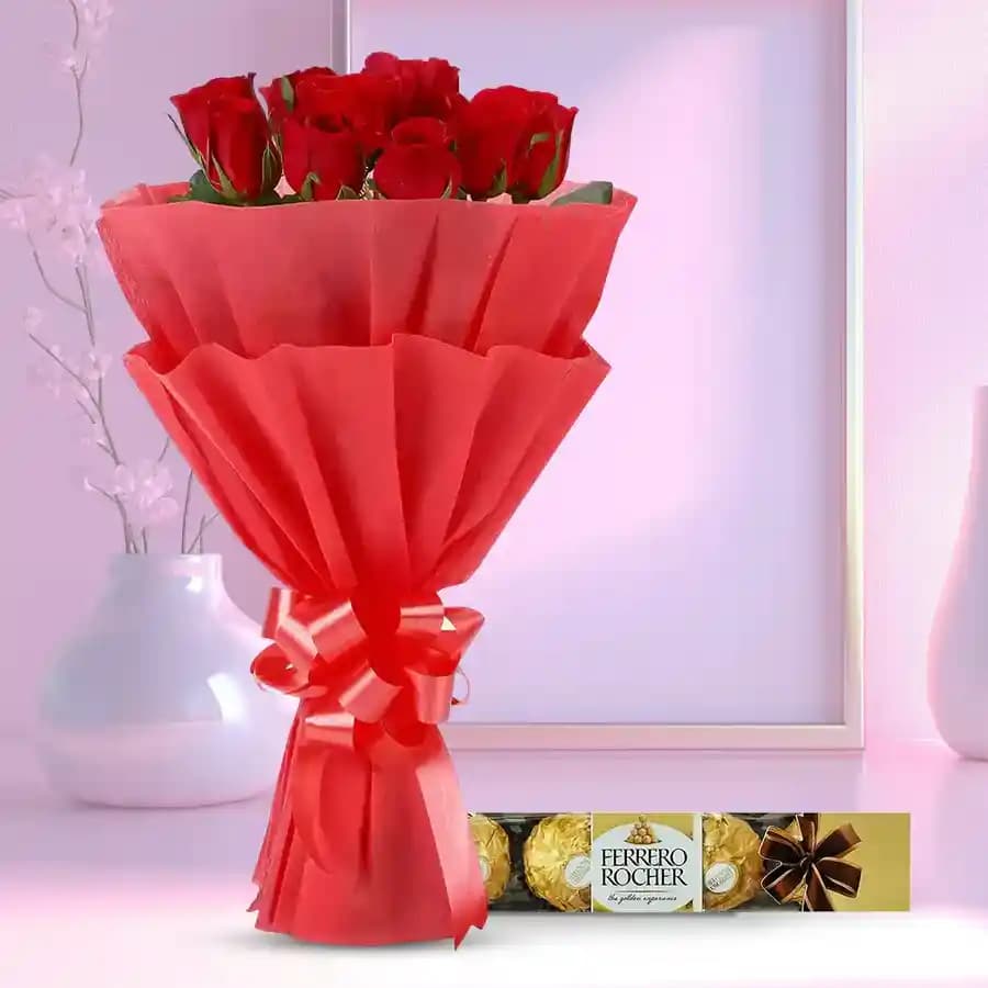 Mesmerizing Red Roses Bouquet with Ferrero Rocher