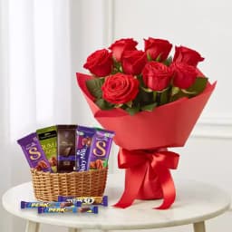 Marvelous Gift Hamper of Cadbury Chocolates with Red Roses Bouquet 1