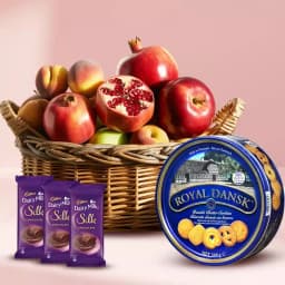 Special Danish Cookies N Chocolate Gift Basket with Fruits 1