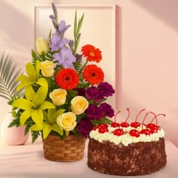 Striking Seasonal Flowers with Black Forest Cake 1