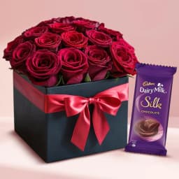 Stylish Red Roses Box with Cadbury Silk Chocolate 1