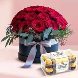 Romantic Red Roses Bucket with Ferrero Rocher Box 1