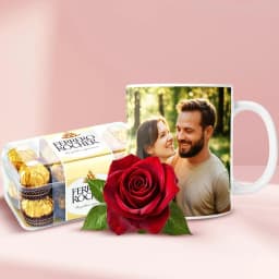 Delicious Ferrero Rocher with Personalized Mug N Red Rose 1