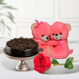 Irresistible Personalized Cake Cute Teddy N Single Rose Gift Combo 1