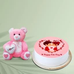 Angelic Gift of Strawberry Photo Cake with Love Teddy 1