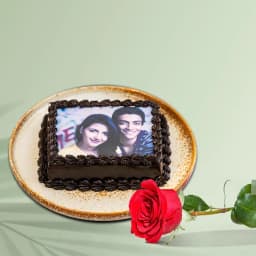 Adorable Gift of Single Red Rose with Chocolate Photo Cake 1