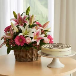 Sensational Bouquet of Mixed Flowers with Butter Scotch Cake 1