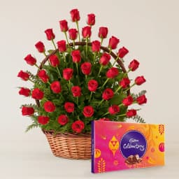 50 Red Roses Arrangement with Assorted Cadburys Chocolate. 1
