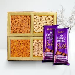 Appealing Gift Box of Assorted Dry Fruits with Cadbury Dairy Milk Silk Chocolate 1