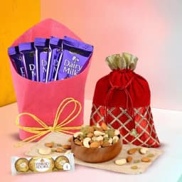 Yummy Assorted Dry Fruits Potli with Chocolates 1