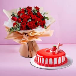 Gorgeous Bunch of 100 Red Roses n Heart Shape Strawberry Cake 1