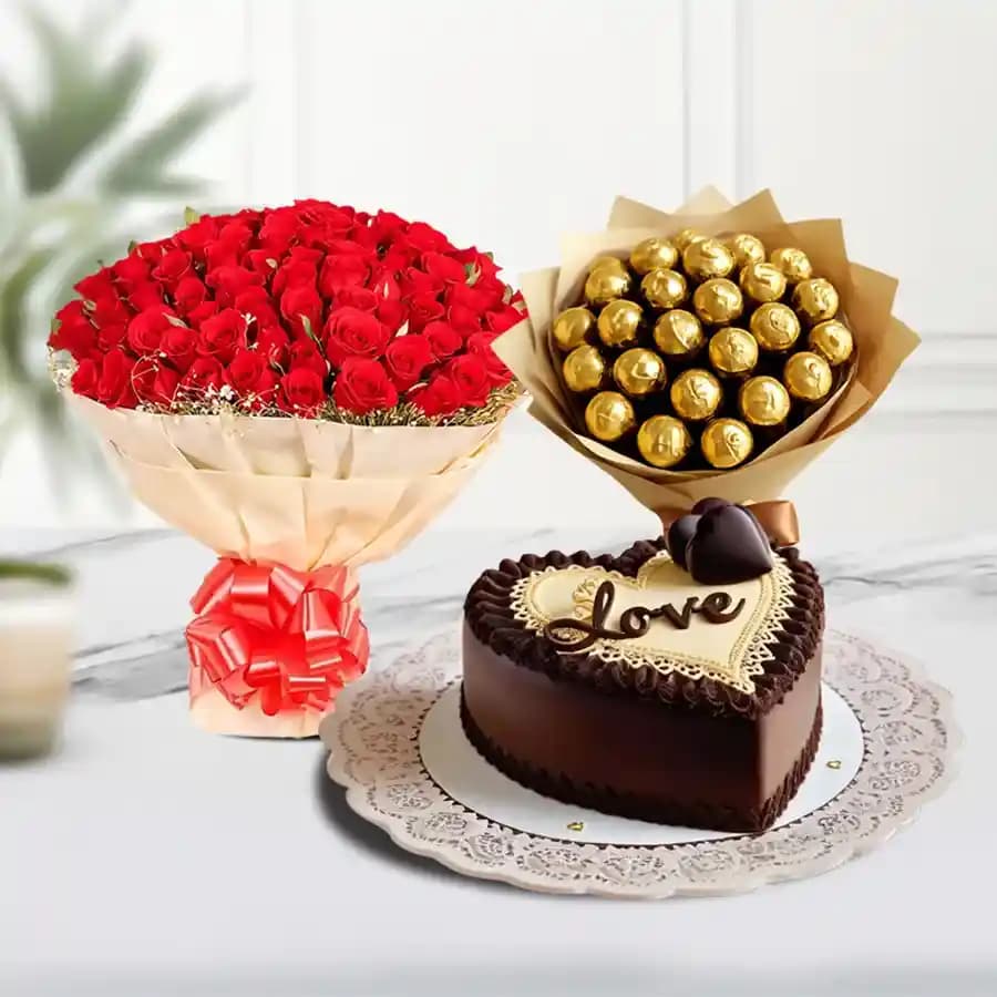 Stunning Roses Bouquet with Hearty Chocolaty Treat