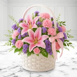 Gorgeous Lilies N Carnations Basket Delight 1