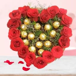 Gorgeous Heart Shape Roses n Ferrero Rocher Bouquet 1
