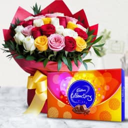 Amazing 30 Mixed Roses Arrangement with Cadbury Celebrations 1
