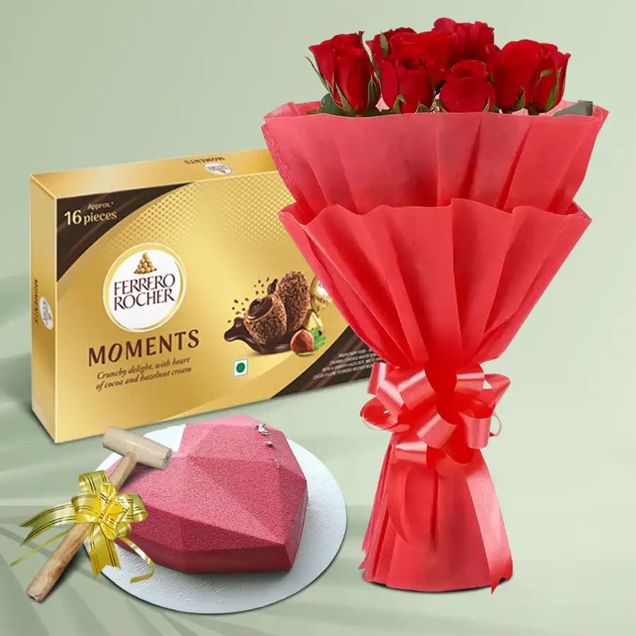 Appealing Red Rose Bouquet Heart Shape Strawberry Pinata Cake N Ferrero Moments