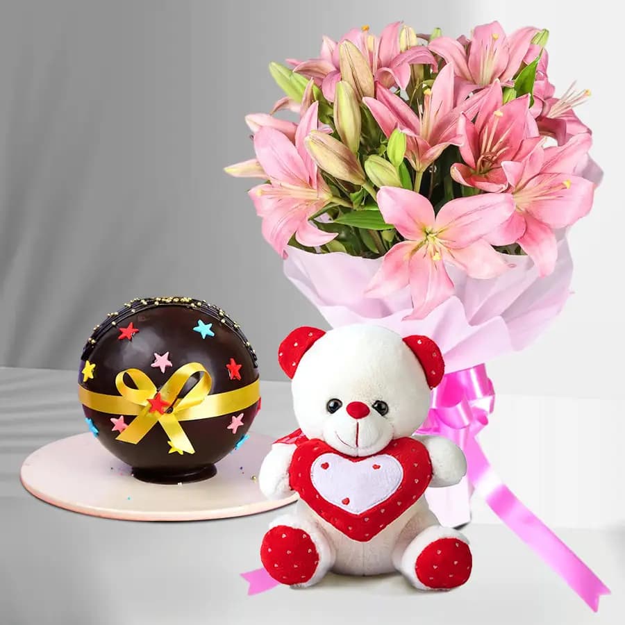 Impressive Pink Lily Hand Bunch Smash Your Love Score Pinata Cake n a Cute Teddy