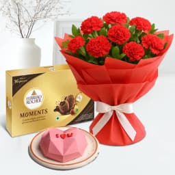 Splendid Red Carnations Bouquet Hearty Love Pinata Cake n Ferrero Moments 1