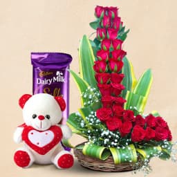 Spectacular Red Roses Arrangement with Cute Teddy n Cadbury Chocolate 1