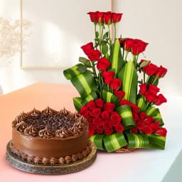 Magnificent Red Roses Arrangement with Chocolate Truffle Cake 1