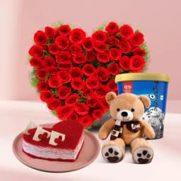 Magnificent Roses with Kwality Walls Oreo Ice Cream Teddy n Love Cake 1