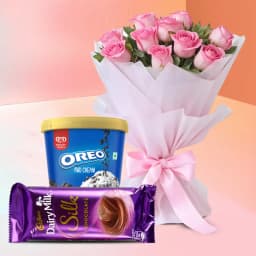 Splendid Combo of Roses with Kwality Walls Oreo Ice Cream N Cadbury Dairy Milk 1