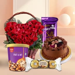 Hearty Roses with Kwality Walls Ice Cream Photo Cake Ferrero Rocher n Cadbury Silk 1