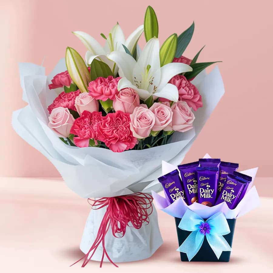 Lovely Mixed Flowers with Cadbury Dairy Milk Chocolate