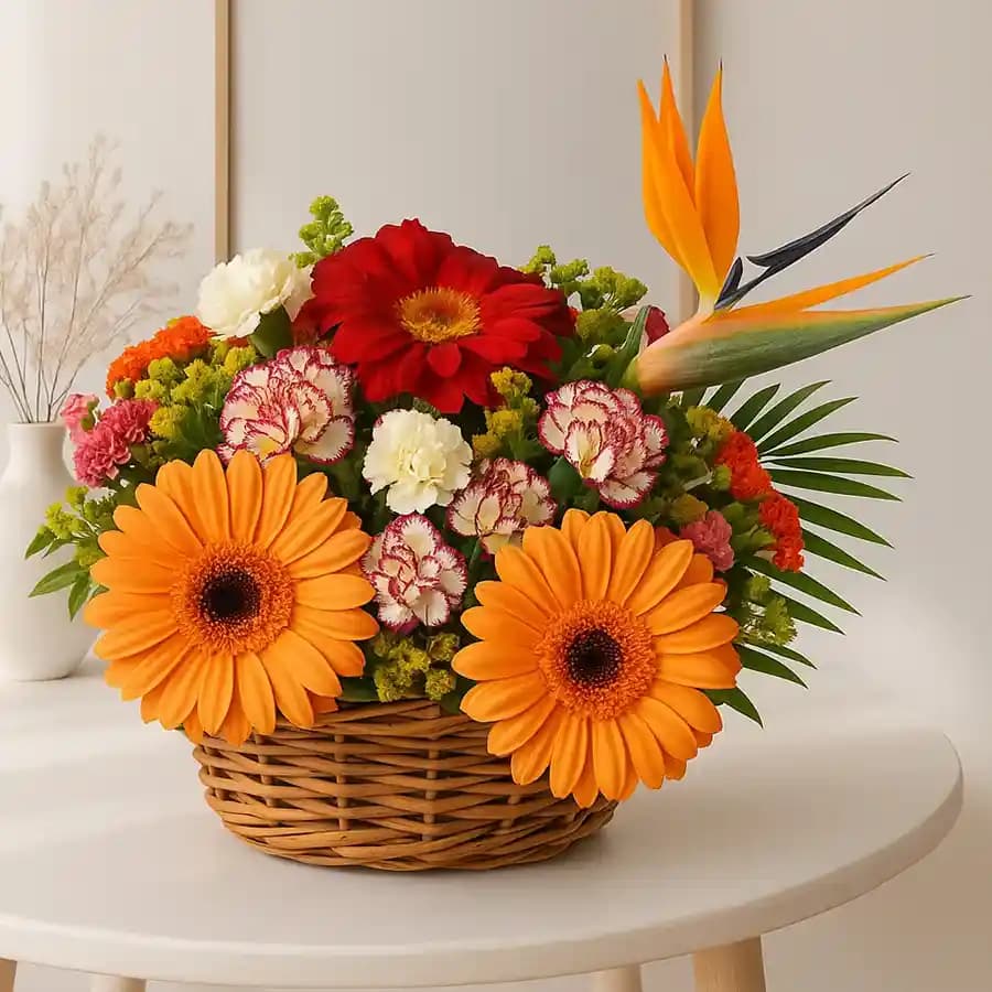 Lovely Basket Arrangement of Carnations and Gerberas