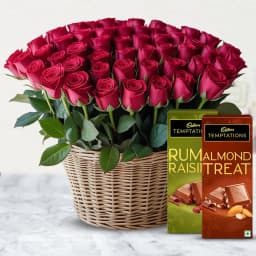 Resonating Love 50 Red Roses Arrangement with Tempting Temptations 1