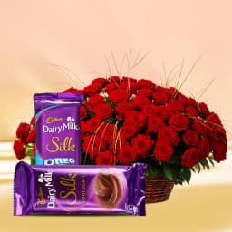 Love Filled Red Roses Arrangement with Cadbury Silk Pair 1