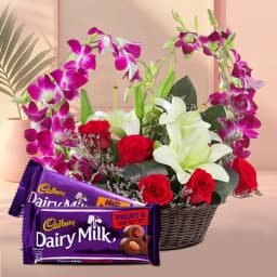 Heart Shape Arrangement of Mixed Flowers with Cadbury Chocolates 1