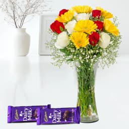 Scintillating Floral Mix Vase n Cadbury Dairy Milk Gift Combo 1