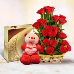Romantic Rose Collection with Cuddly Bear & Gourmet Chocolates 1