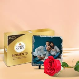 Remarkable Personalized Photo Tile with Ferrero Rocher Chocolates n a Single Rose 1