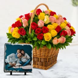 Beautifying Mixed Flowers Arrangement with a Personalized Photo Tile 1