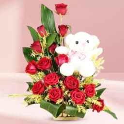 Charming Teddy Embraced by Roses 1