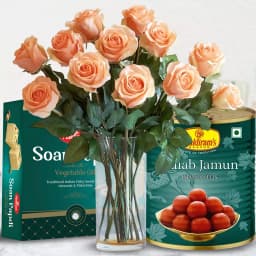 Peach Rose Celebration with Sweet Delights 1