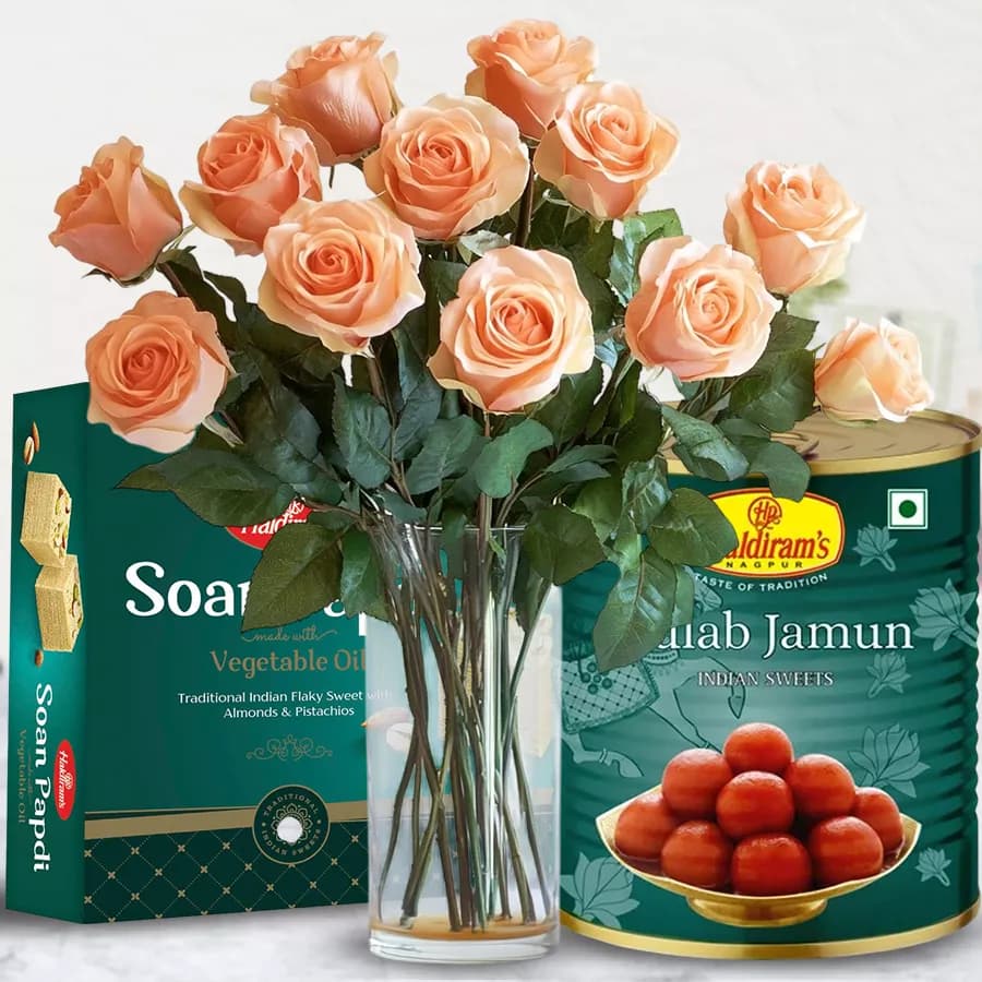 Peach Rose Celebration with Sweet Delights