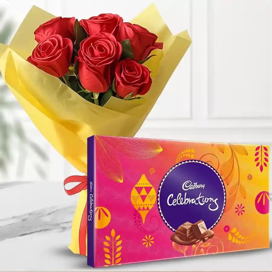 Elegant Red Roses & Gourmet Chocolate Gift Set