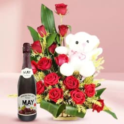 Charming Teddy with Floral Delight & Beverage 1