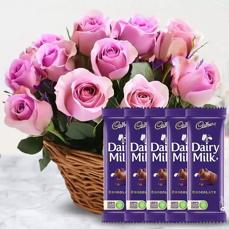 Charming Delight: Blushing Roses & Chocolates